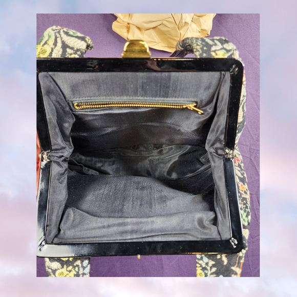 Vintage 60s Floral Carpet Hobo Bag Retro Purse Tapestry Boho Handbag Cottagecore - Picture 5 of 6